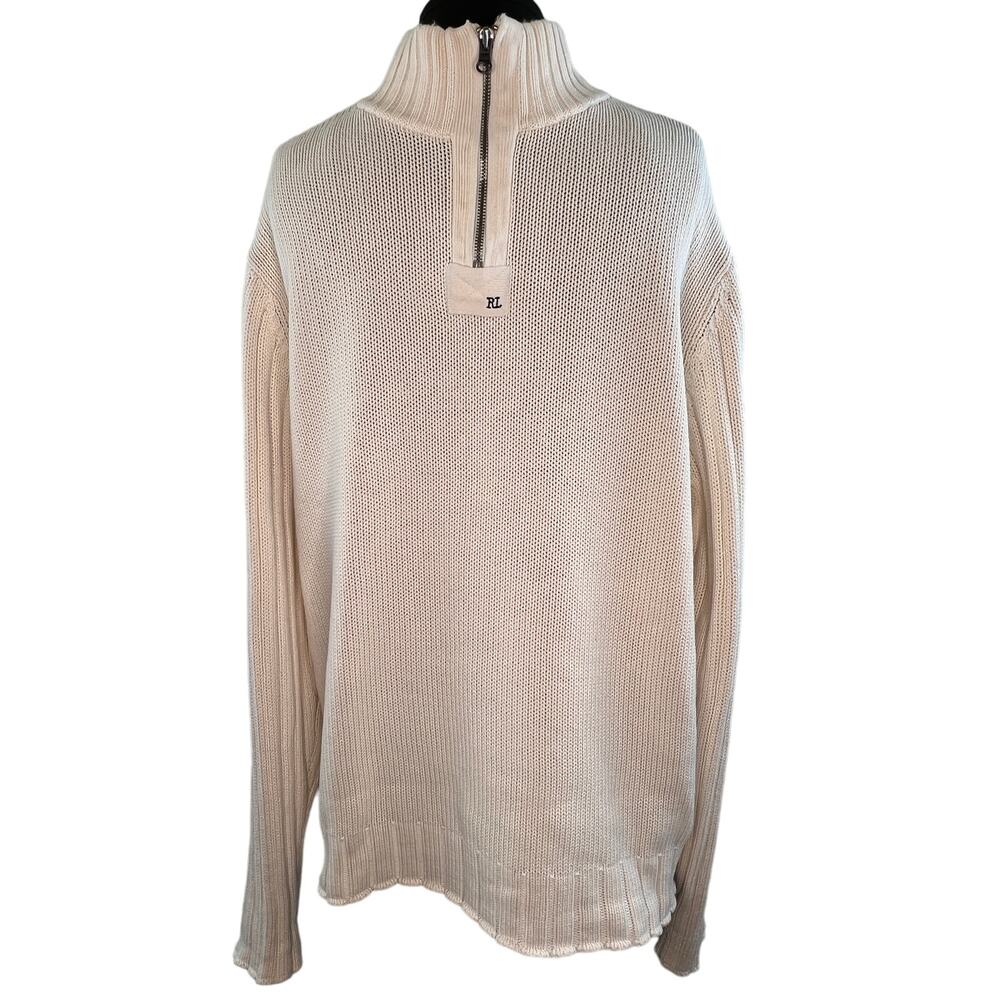 Polo Jeans Company White Long Sleeve Zip Placket Cotton Pullover Sweater Size XL